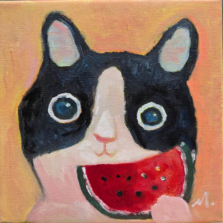 甜甜日常，完整油畫作品